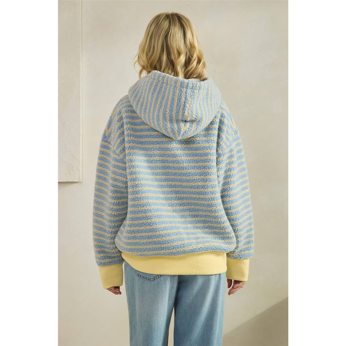 Teddy Striped Contrast Cozy Hoodie: Brown / S