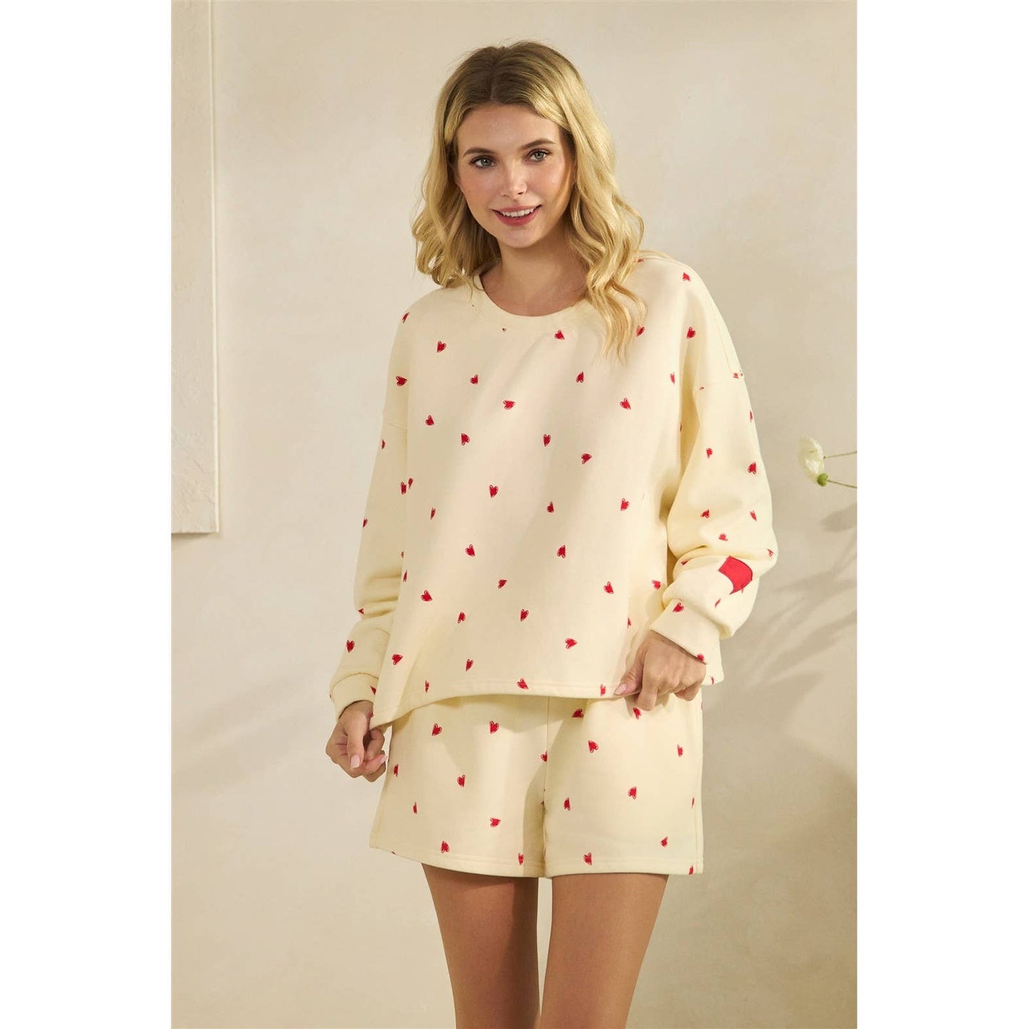 Printed Lounge Shorts: H. Grey/Red Heart / M