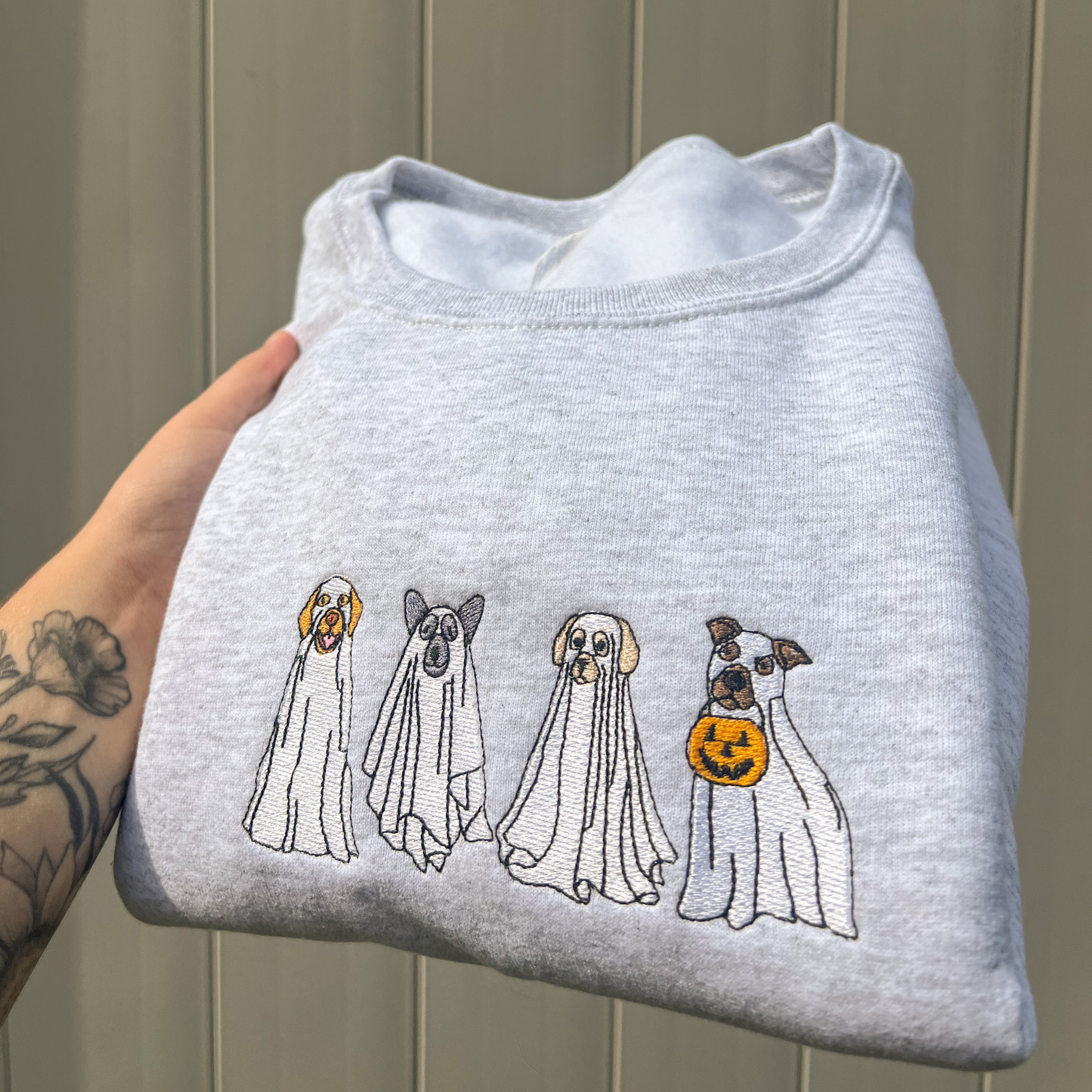 Ghost Dog Embroidered Crewneck: Medium