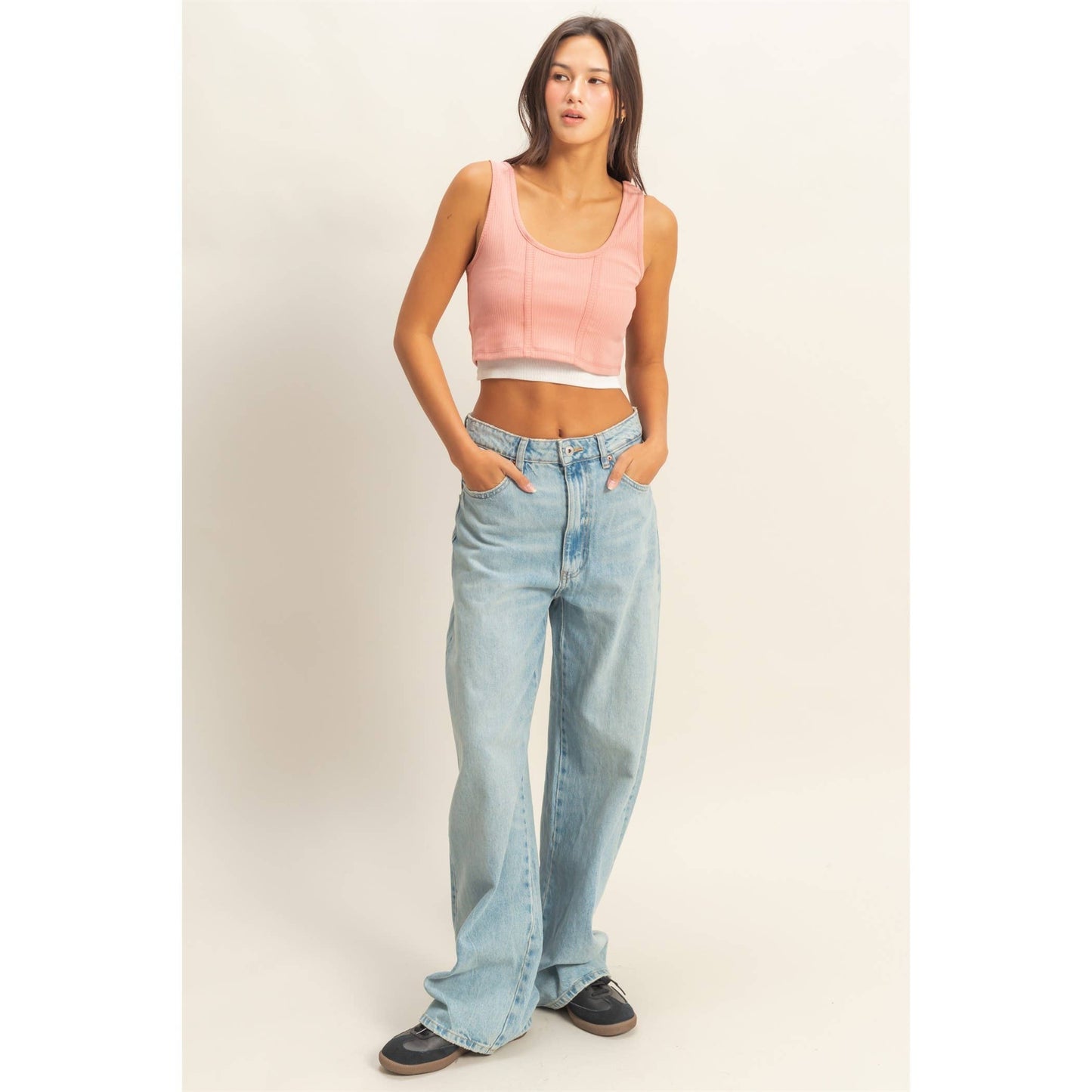 Cropped Ribbed Tank Top: TEAK ROSE / S-M-L(2-2-2)