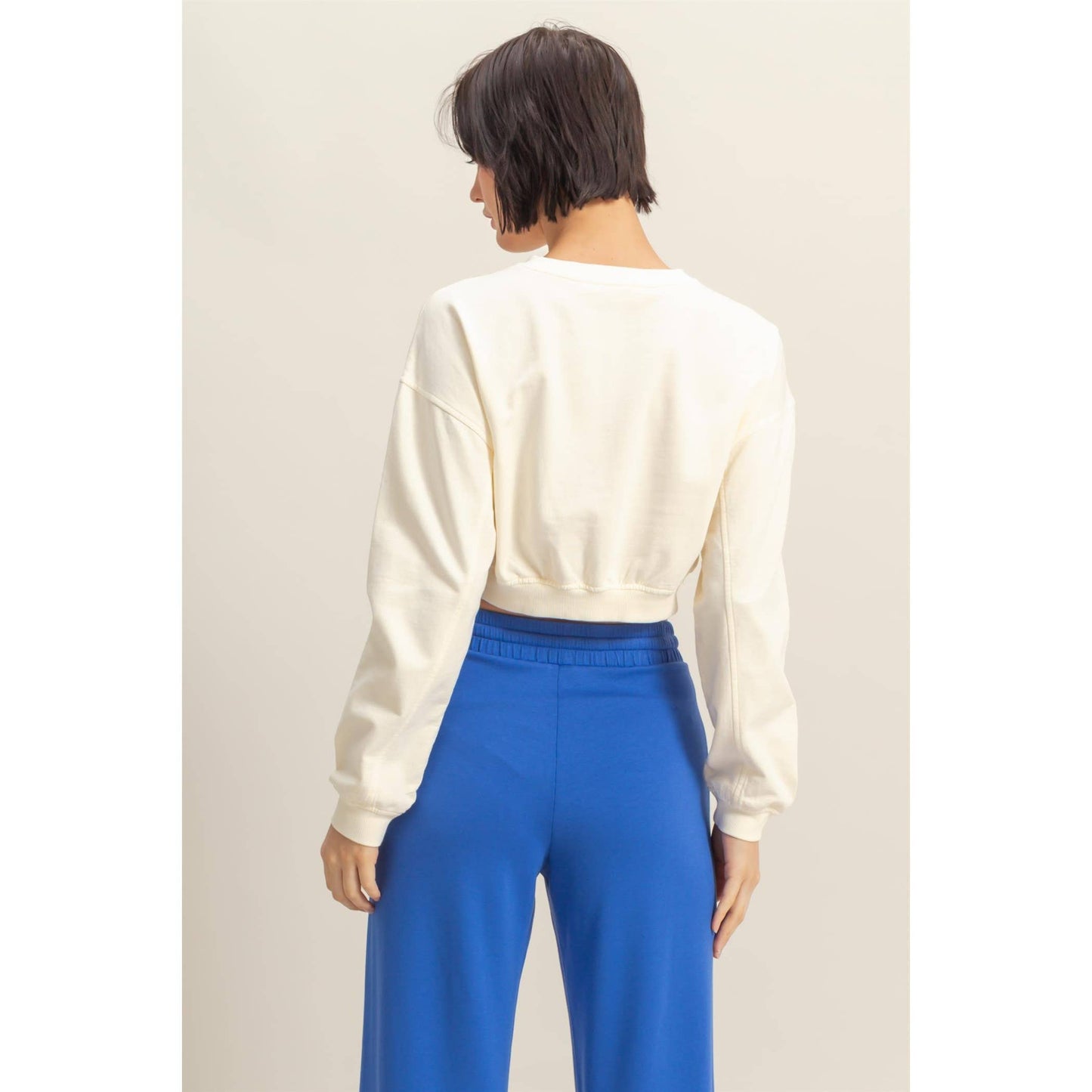 Crew Neck Long Sleeve Crop Sweatshirt: DUSTY INDIGO / S-M-L(2-2-2)