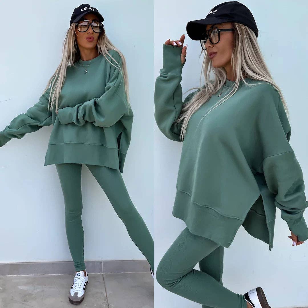 Oversized Sweatshirt and Leggings Two Piece Set: Blue / 100%Polyester / S