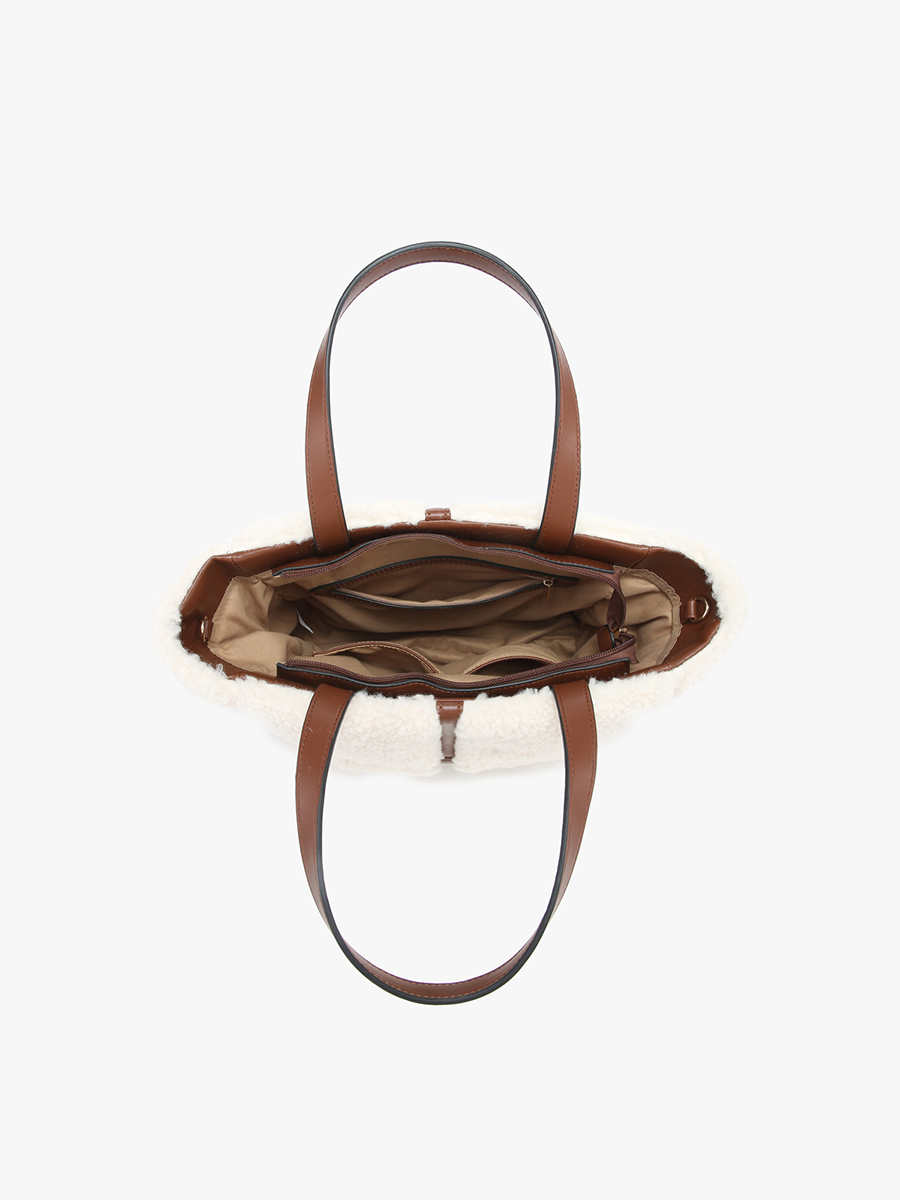 M2396 Marlene Sherpa Contrast Tote w/ Dual Handles: Brown
