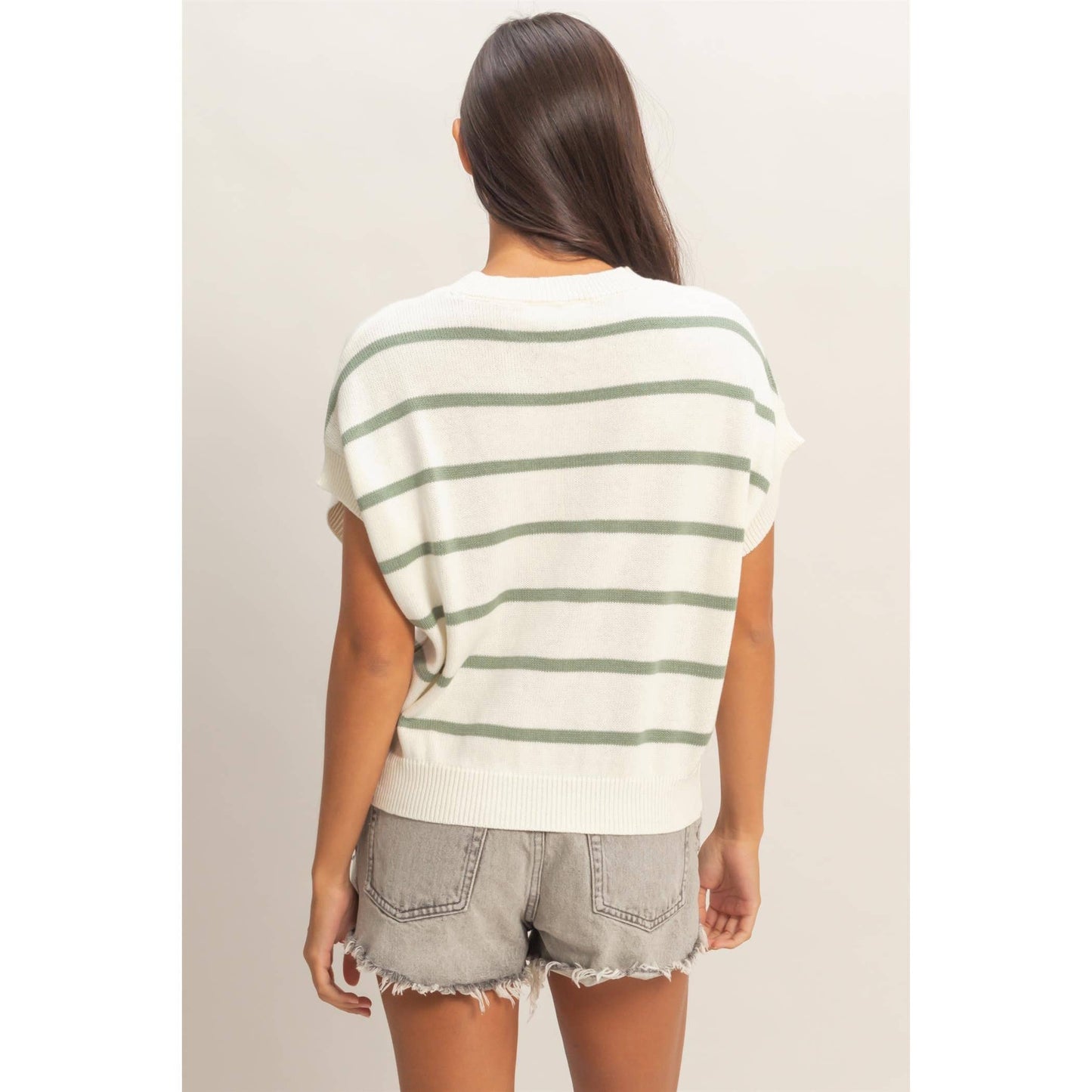 Striped Crew Neck Knit Top: BLUE / S-M-L(2-2-2)