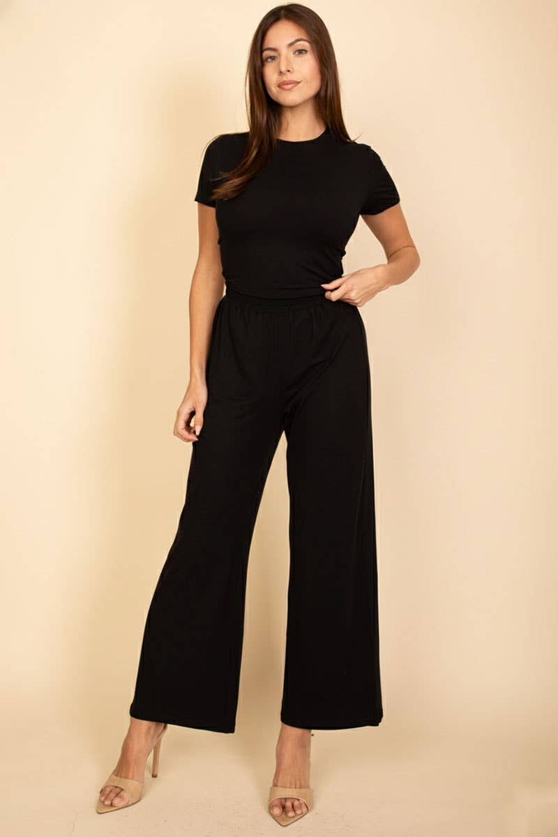 Relaxed Fit Top and Wide-Leg Pants Set: Heather Grey / M