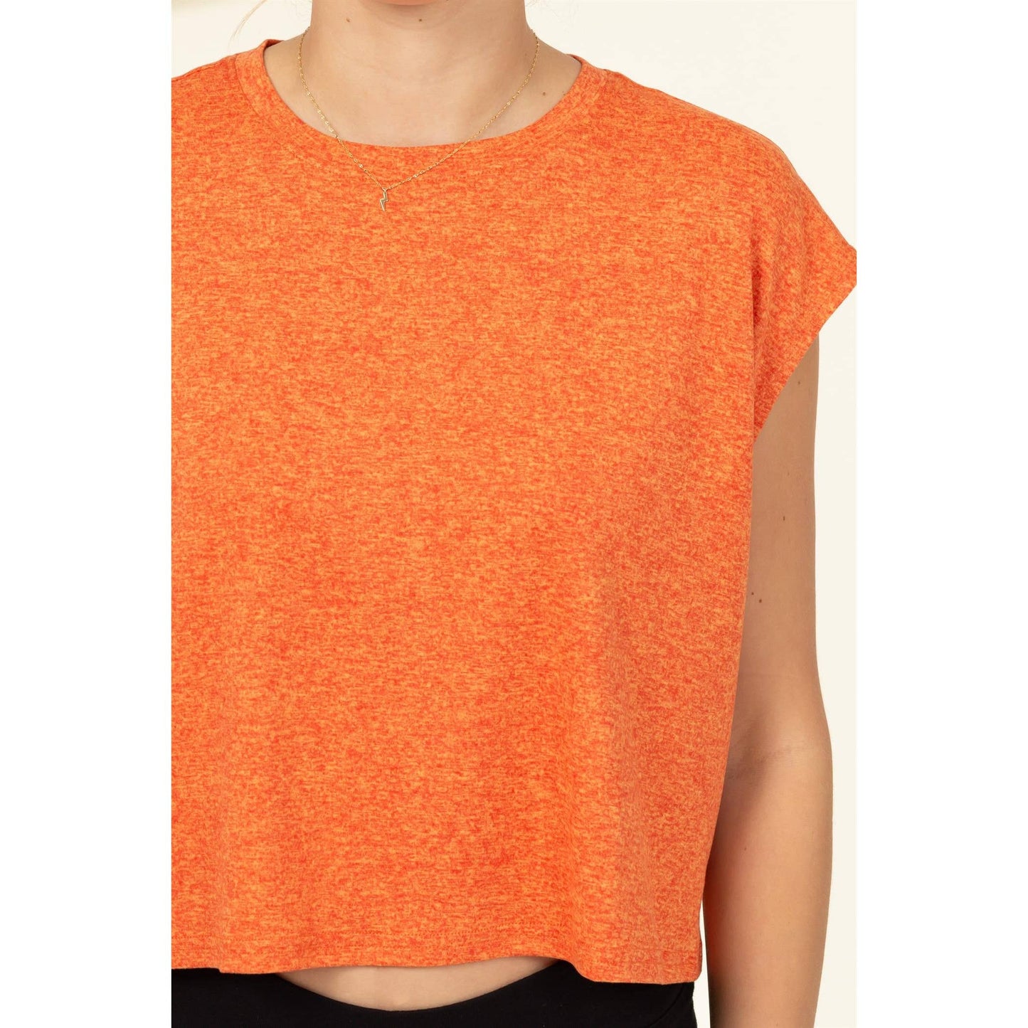 Crew Neck Cropped Top: KHAKI / S-M-L(2-2-2)