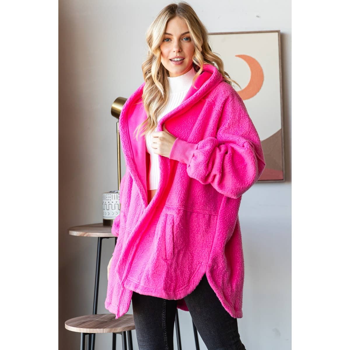 Lightweight Fleece Hooded Jacket: Hot pink / S