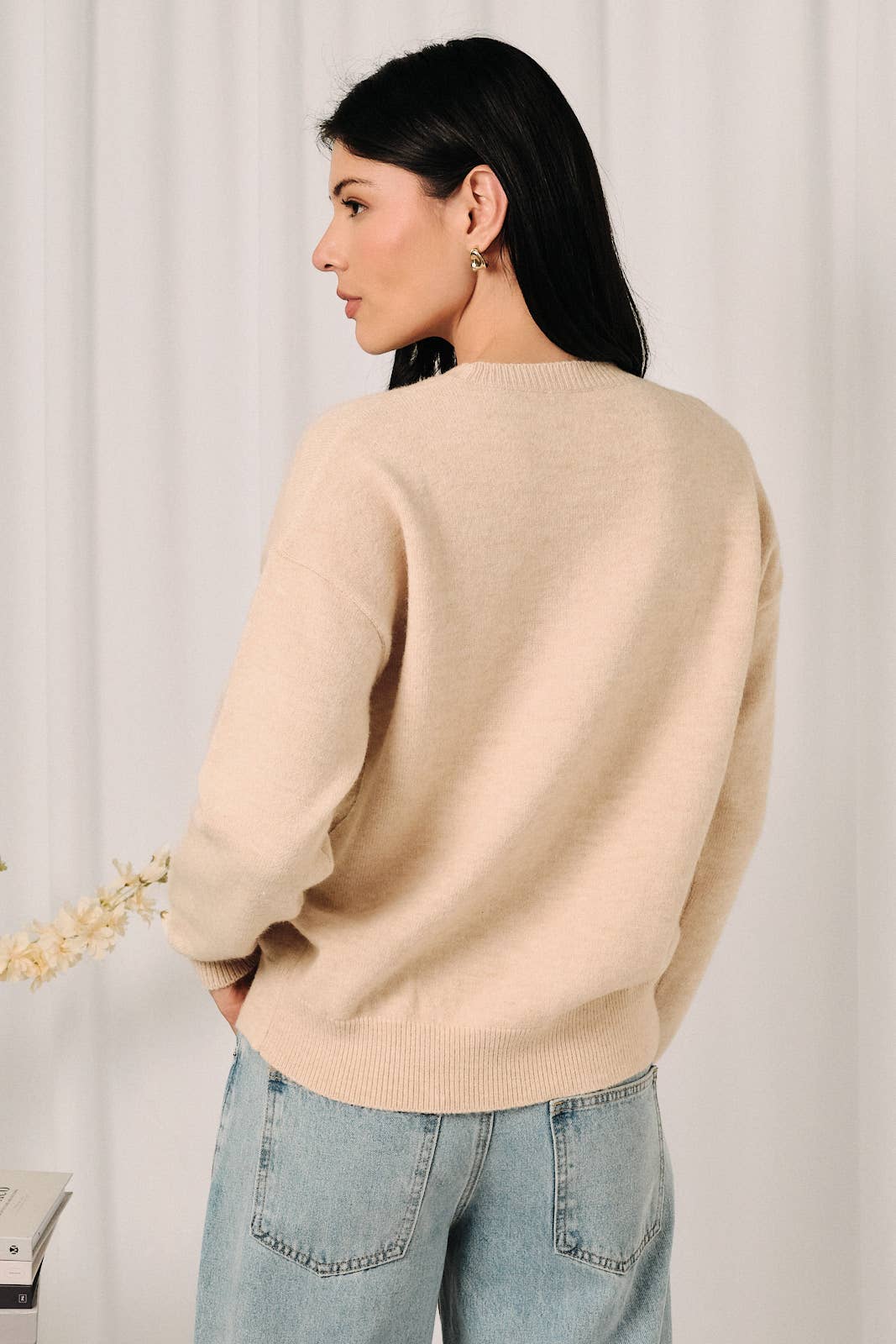 Round Neck Mallard Duck Graphic Long Sleeve Knit Sweater: LAVENDER / L