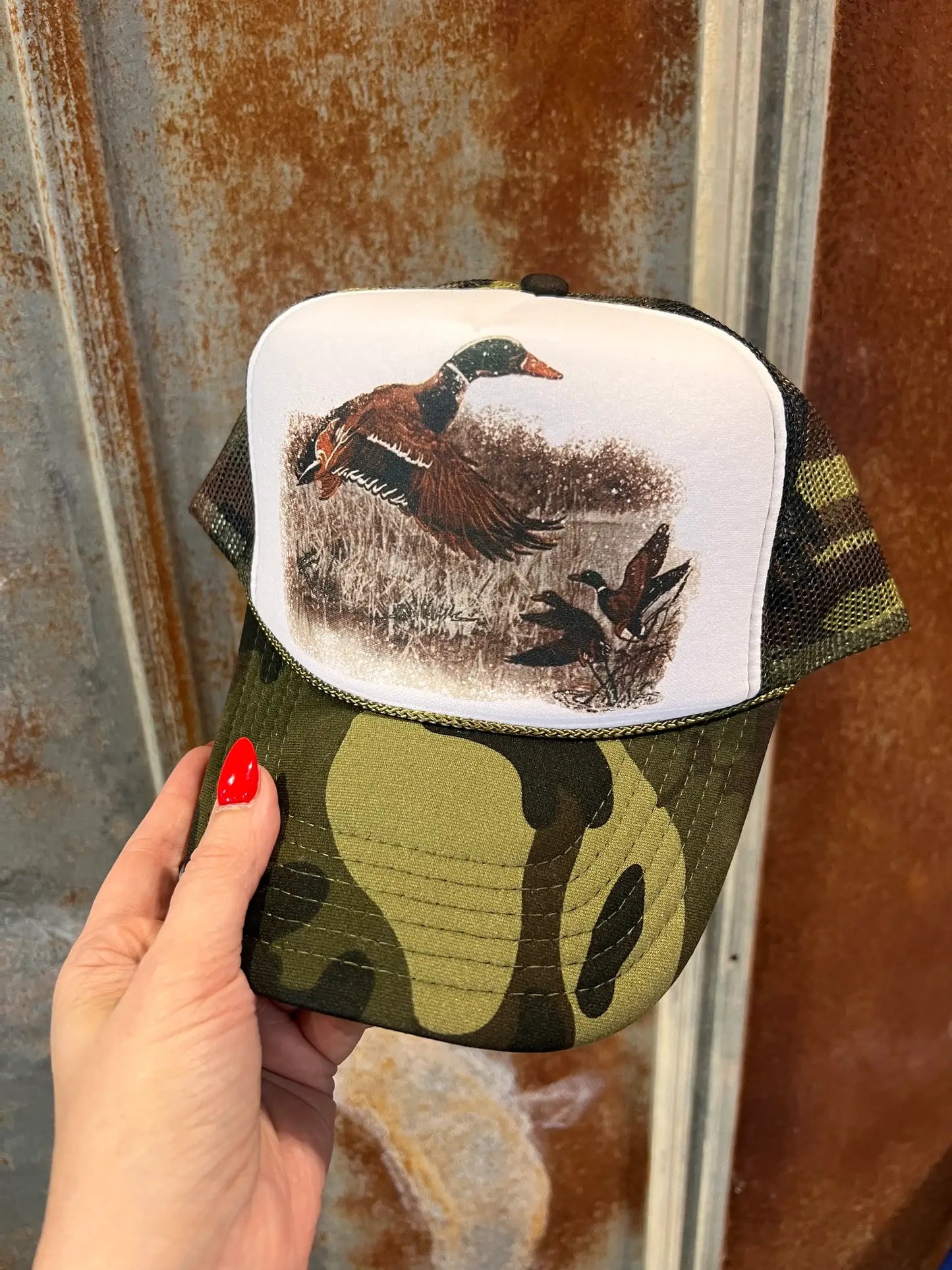 Retro Duck Trucker Cap - Multiple Color Options: Brown & Tan