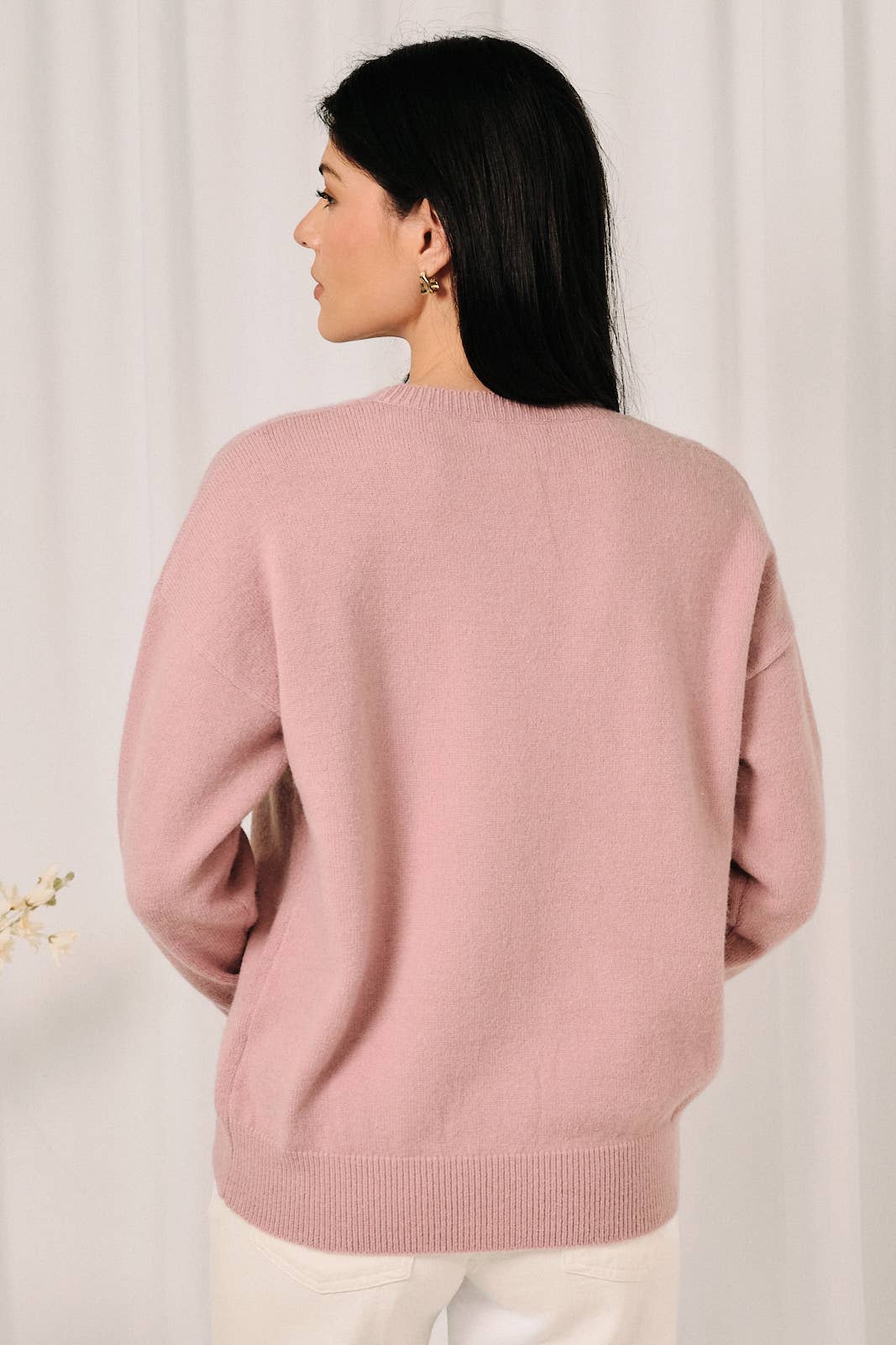 Round Neck Mallard Duck Graphic Long Sleeve Knit Sweater: LAVENDER / S