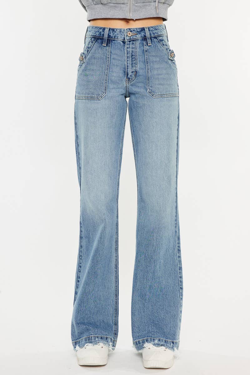 OPEN PACK HIGH RISE WIDE FLARE JEANS-KC2572M: MEDIUM / 7/27