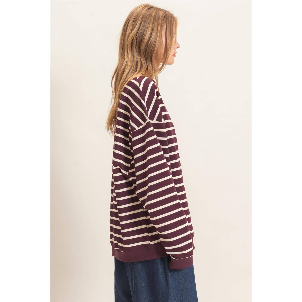 Striped Long Sleeve Pullover: BLACK/CREAM / S-M-L(2-2-2)