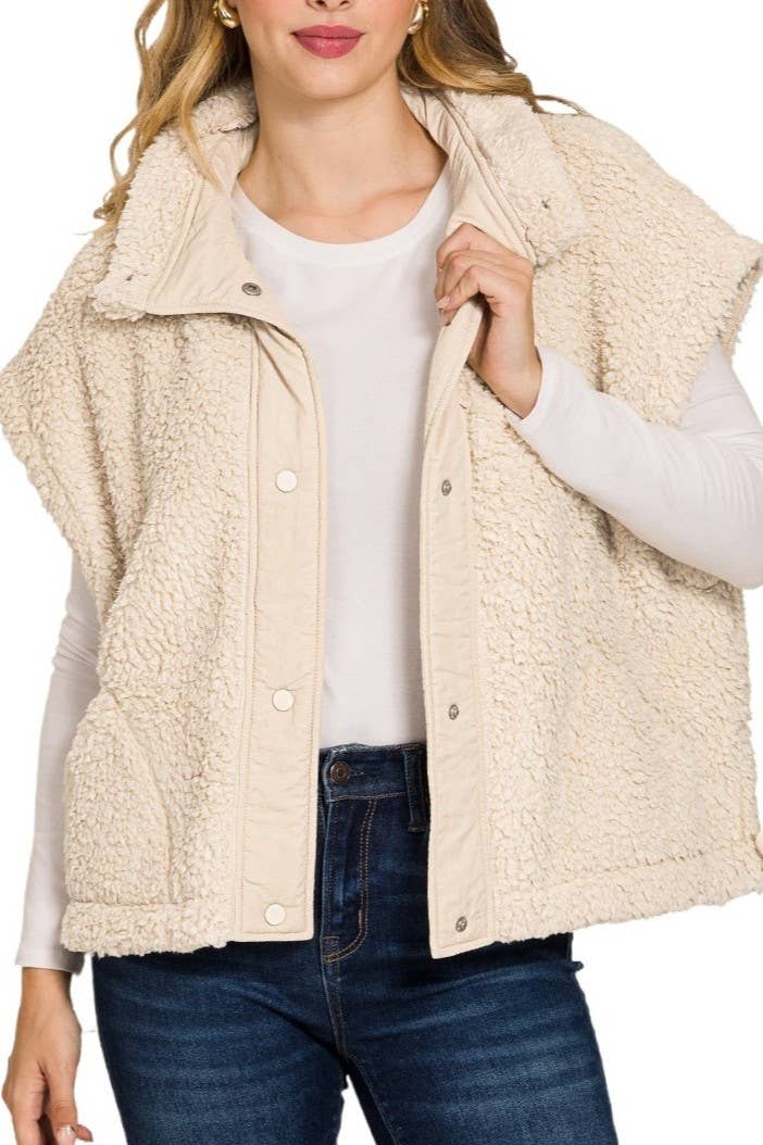 Oversized Faux Fur Vest: BROWN / 3-3(S/M-L/XL)