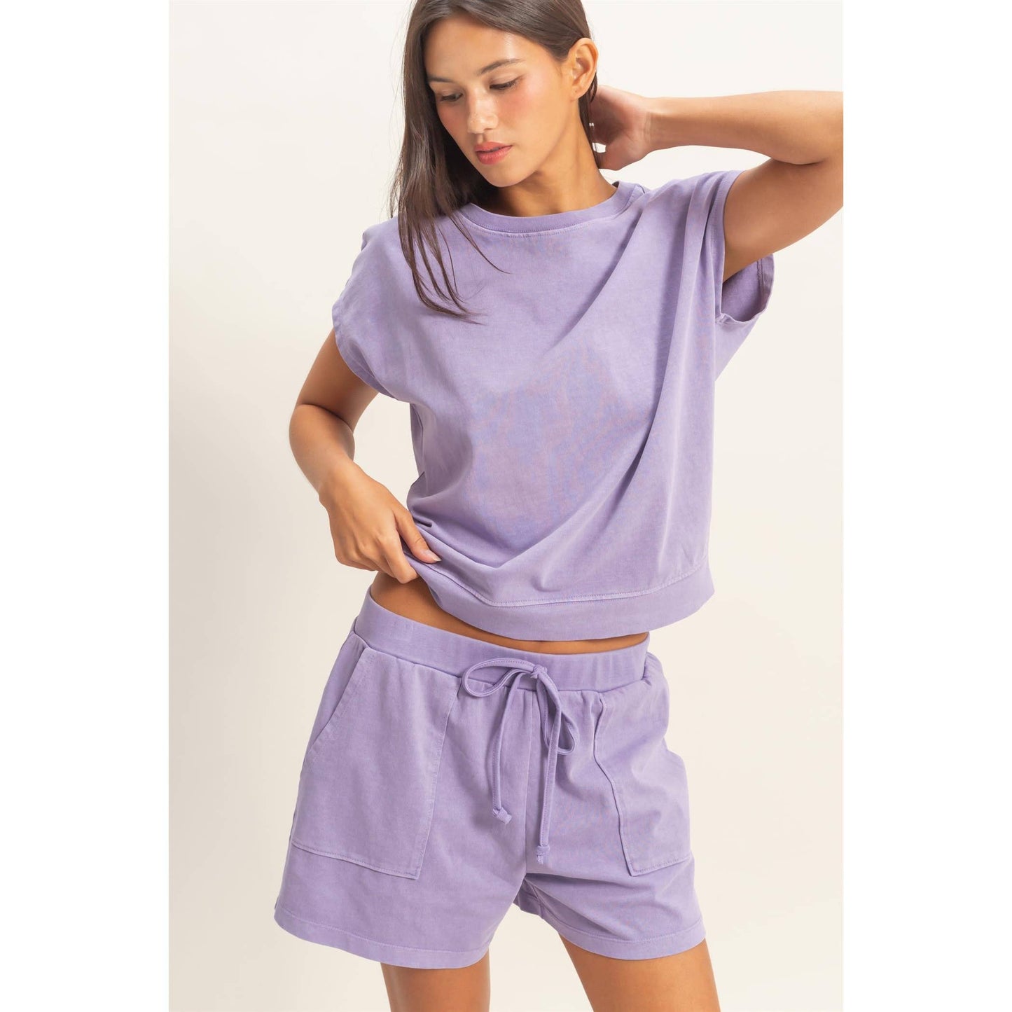 Sleeveless Crew Neck Top and Shorts Set: BLACK / S-M-L(2-2-2)