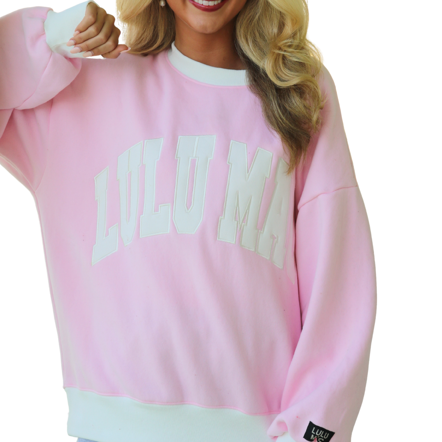 Lulu Mac baby pink and white crew
