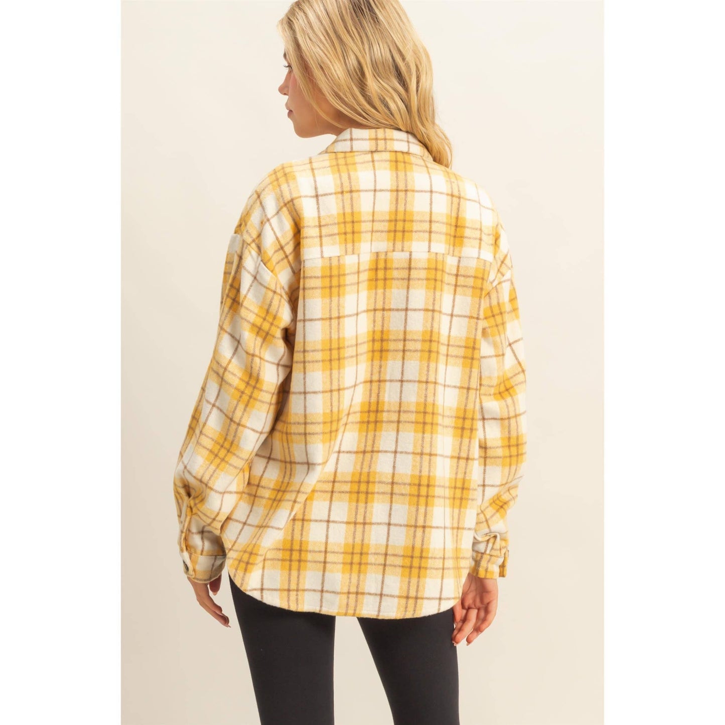 Collared Plaid Shacket: BLUE / S-M-L(2-2-2)