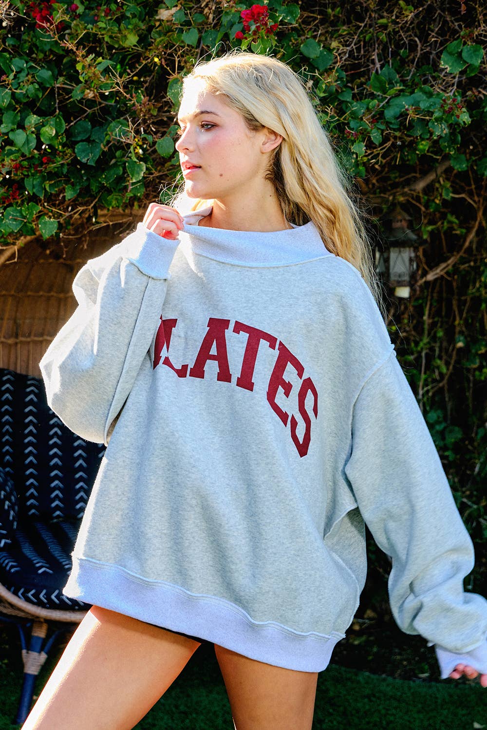 IT2594 'PILATES & YOGA' Print Reversible Mockneck Sweatshirt: Ash grey/Brown / S/M-L/XL (3-3)