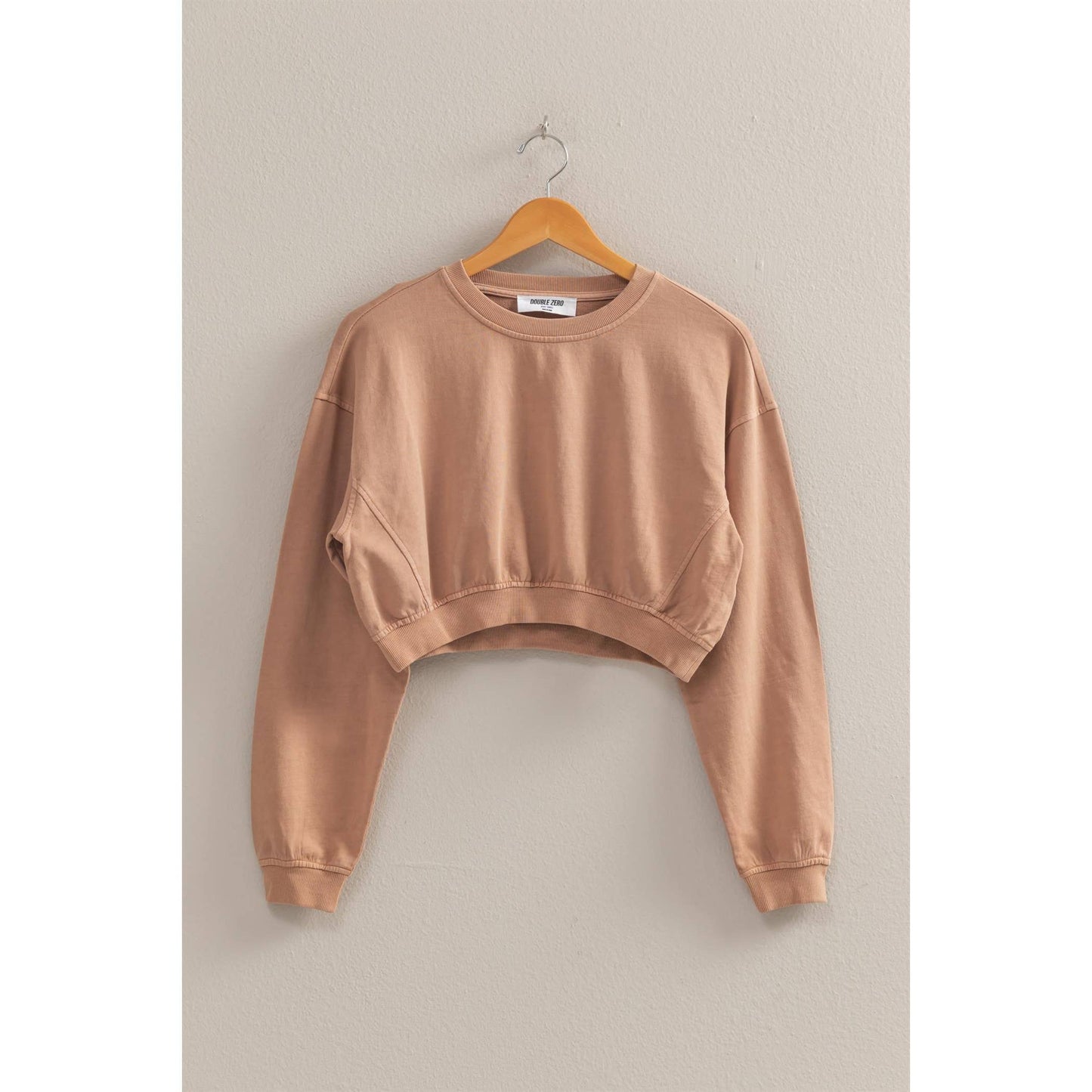 Crew Neck Long Sleeve Crop Sweatshirt: DUSTY INDIGO / S-M-L(2-2-2)