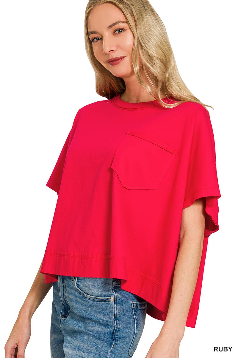 Exposed Seam Boxy Top - Zenana: SAND BEIGE-196703 / S/M