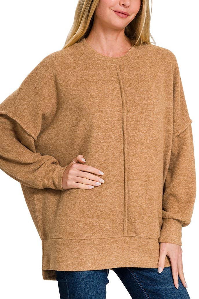 Brushed Melange Hacci Oversized Sweater: NAVY / 3-3 (S/M-L/XL)