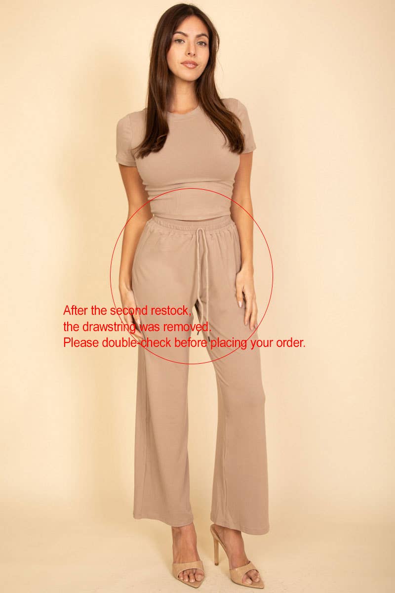 Relaxed Fit Top and Wide-Leg Pants Set: Heather Grey / M