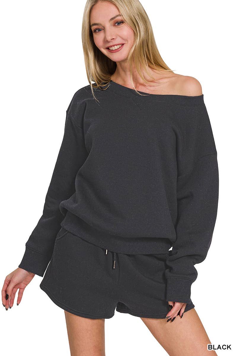 Fleece Sweatshirts & Drawstring Shorts 2pc Set Zenana: ASH MOCHA-186261 / L