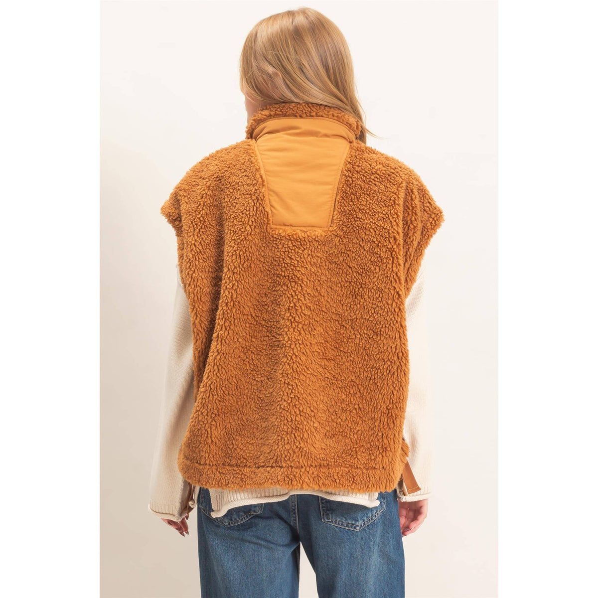 Sherpa Vest With Snap Closure: OLIVE / S-M-L(2-2-2)