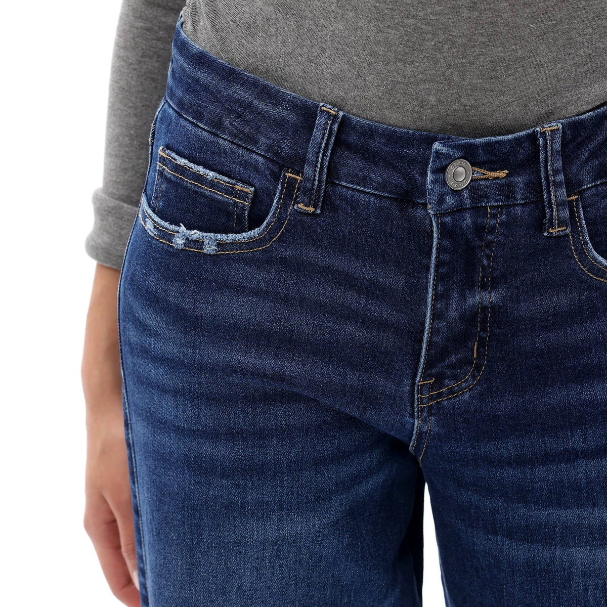 Mid Rise Wide Leg Jeans Raw Hem Vintage Distressed OSW8019: VINTAGE BLUE / 27