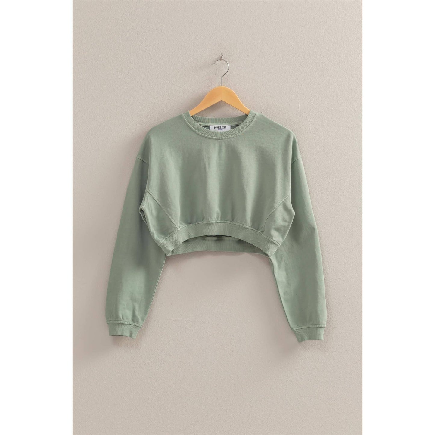 Crew Neck Long Sleeve Crop Sweatshirt: WISTERIA / S-M-L(2-2-2)