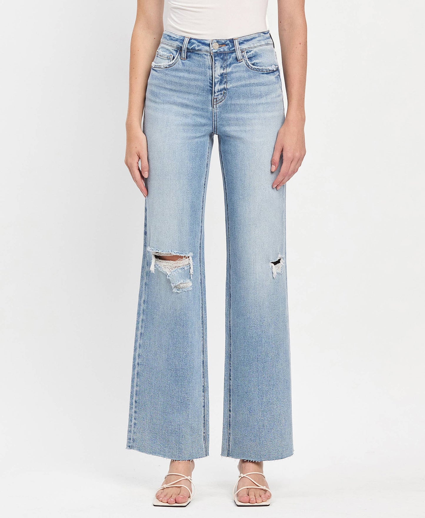 HIGH RISE CLEAN CUT RAW HEM WIDE LEG JEANS T6597: REFULGENT / 31