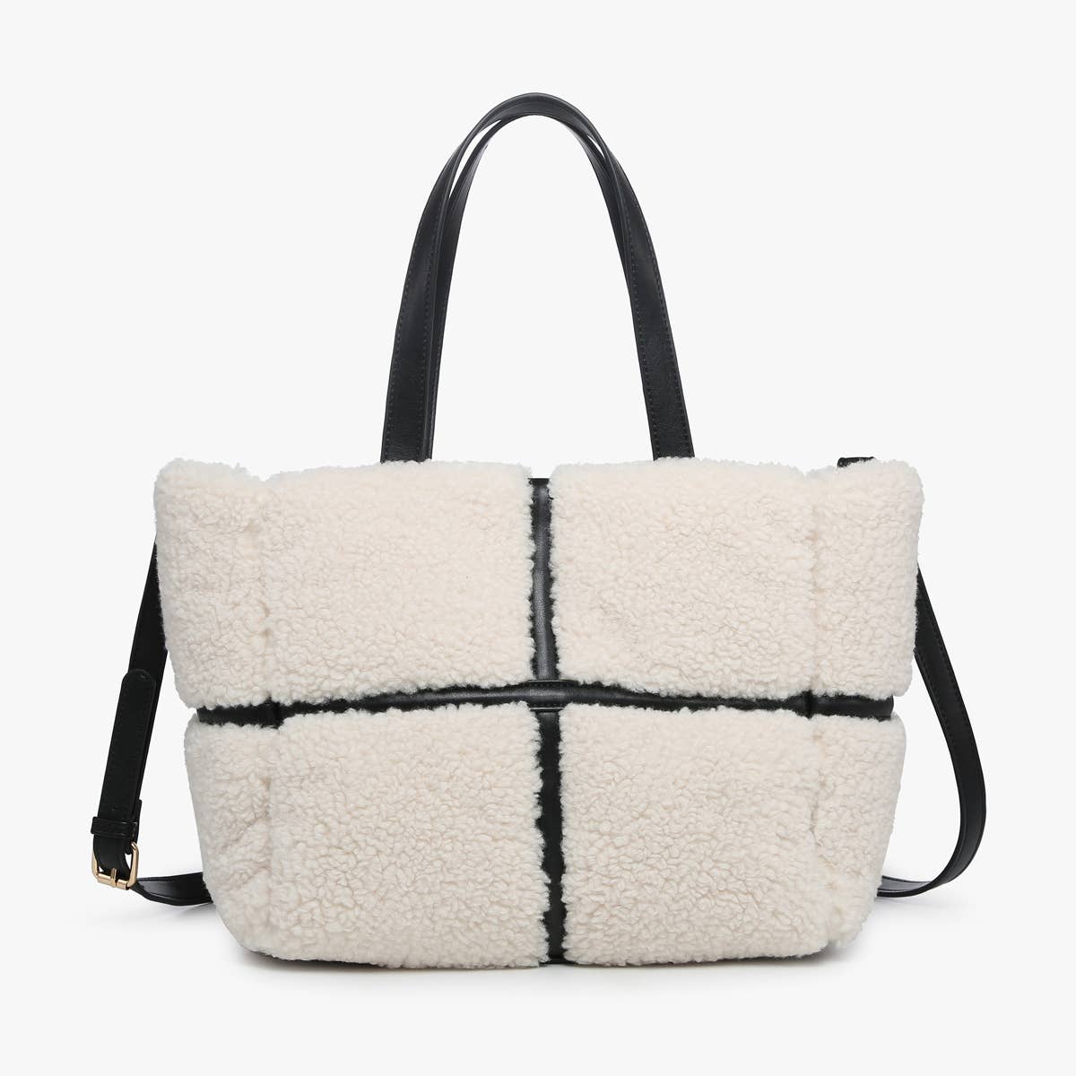 M2396 Marlene Sherpa Contrast Tote w/ Dual Handles: Black