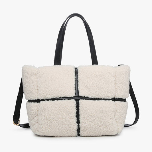 M2396 Marlene Sherpa Contrast Tote w/ Dual Handles: Black