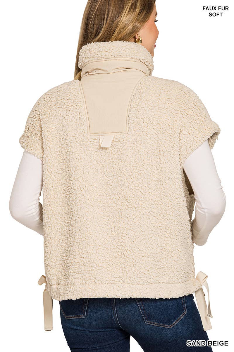 Oversized Faux Fur Vest: BROWN / 3-3(S/M-L/XL)