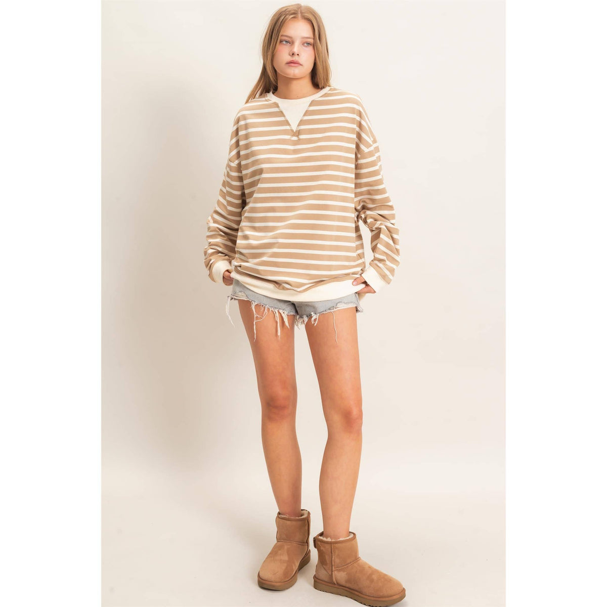 Striped Long Sleeve Pullover: BLACK/CREAM / S-M-L(2-2-2)