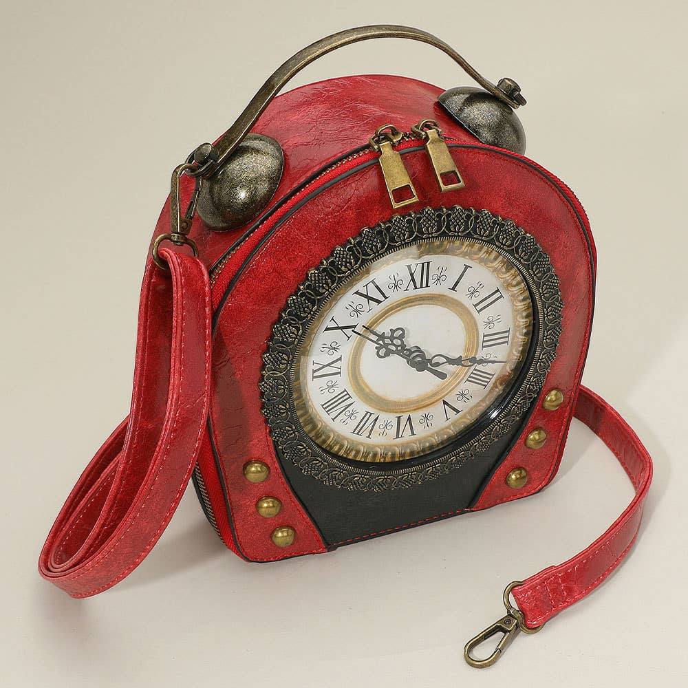 Real Working Vintage Clock Handbag / Crossbody Bag: Brown