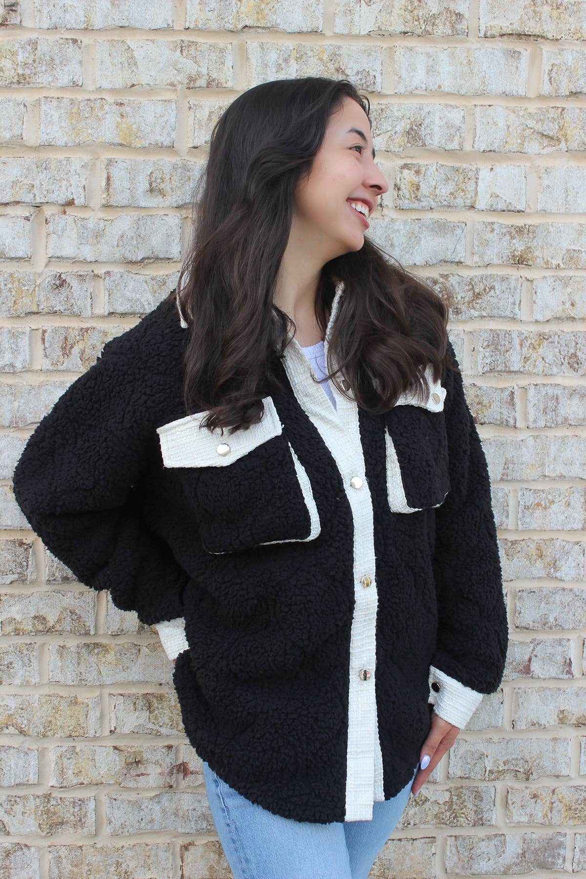 SKT2391 Myrtle Sherpa/Tweed Shacket: Brown / 2XL/3XL