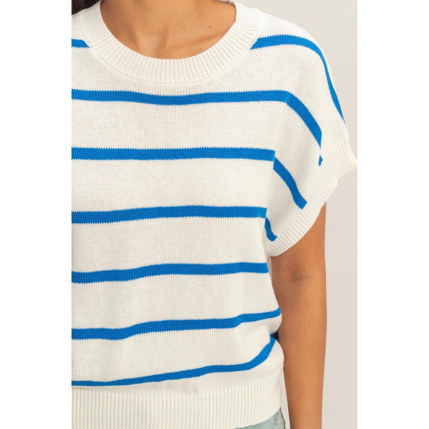 Striped Crew Neck Knit Top: BLACK / S-M-L(2-2-2)