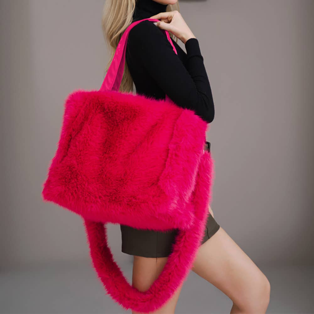 Fluffy Faux Fur Oversized Tote Bag / Handbag: Black