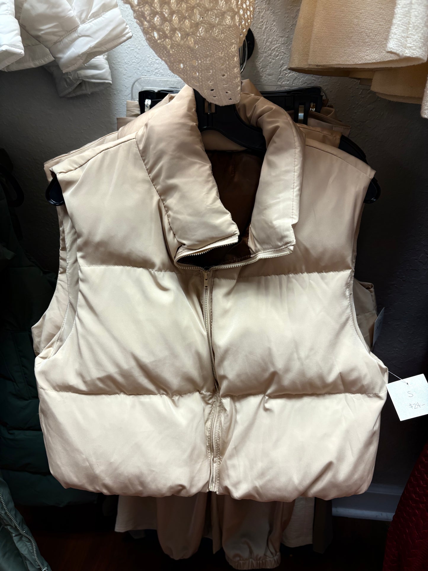 Brown and Tan Cropped Puffer Vest