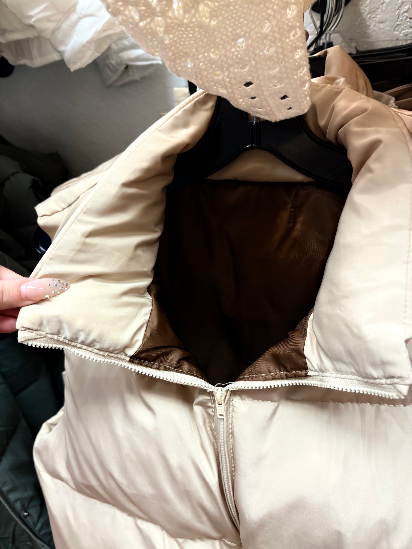 Brown and Tan Cropped Puffer Vest