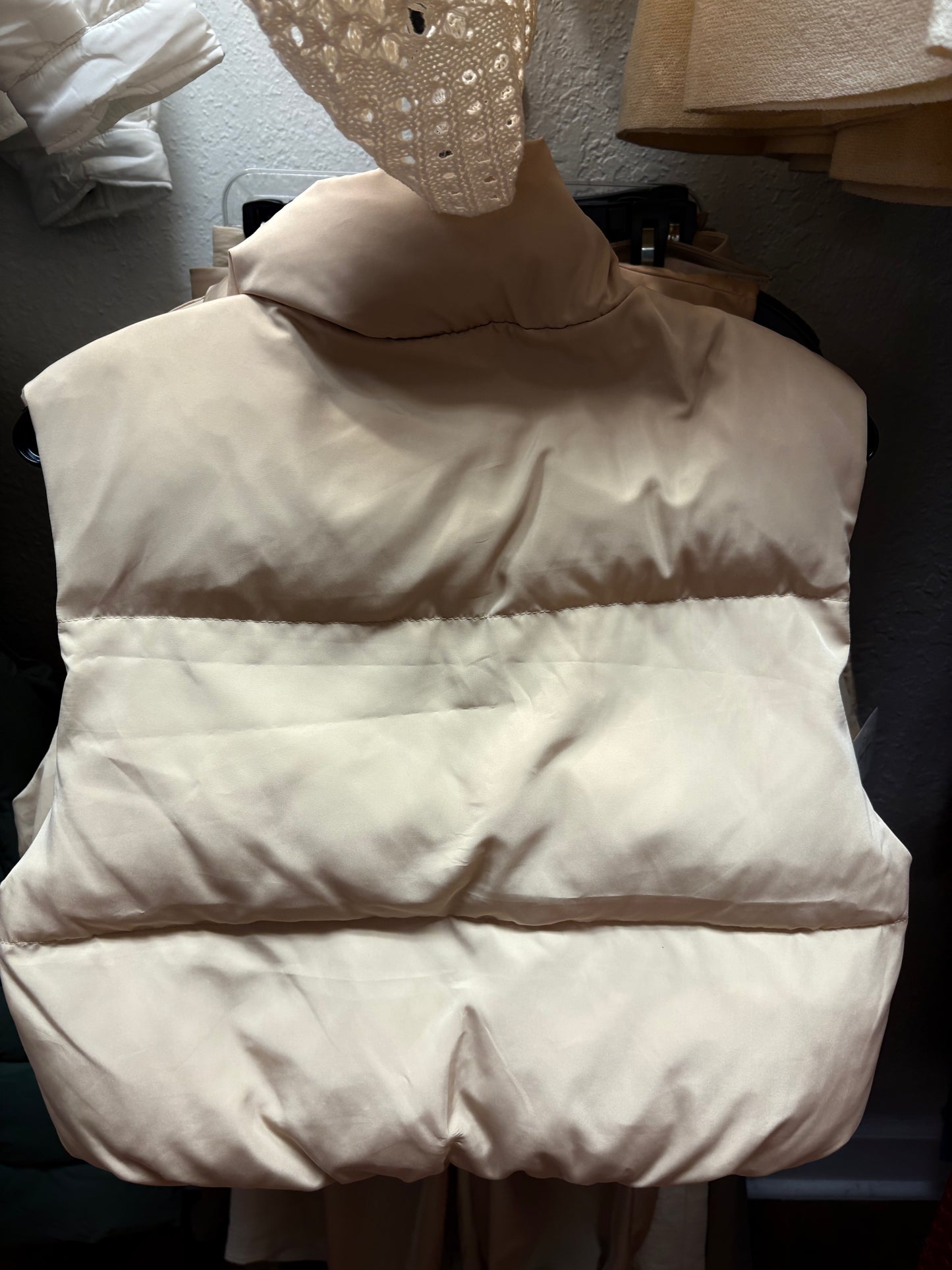 Brown and Tan Cropped Puffer Vest