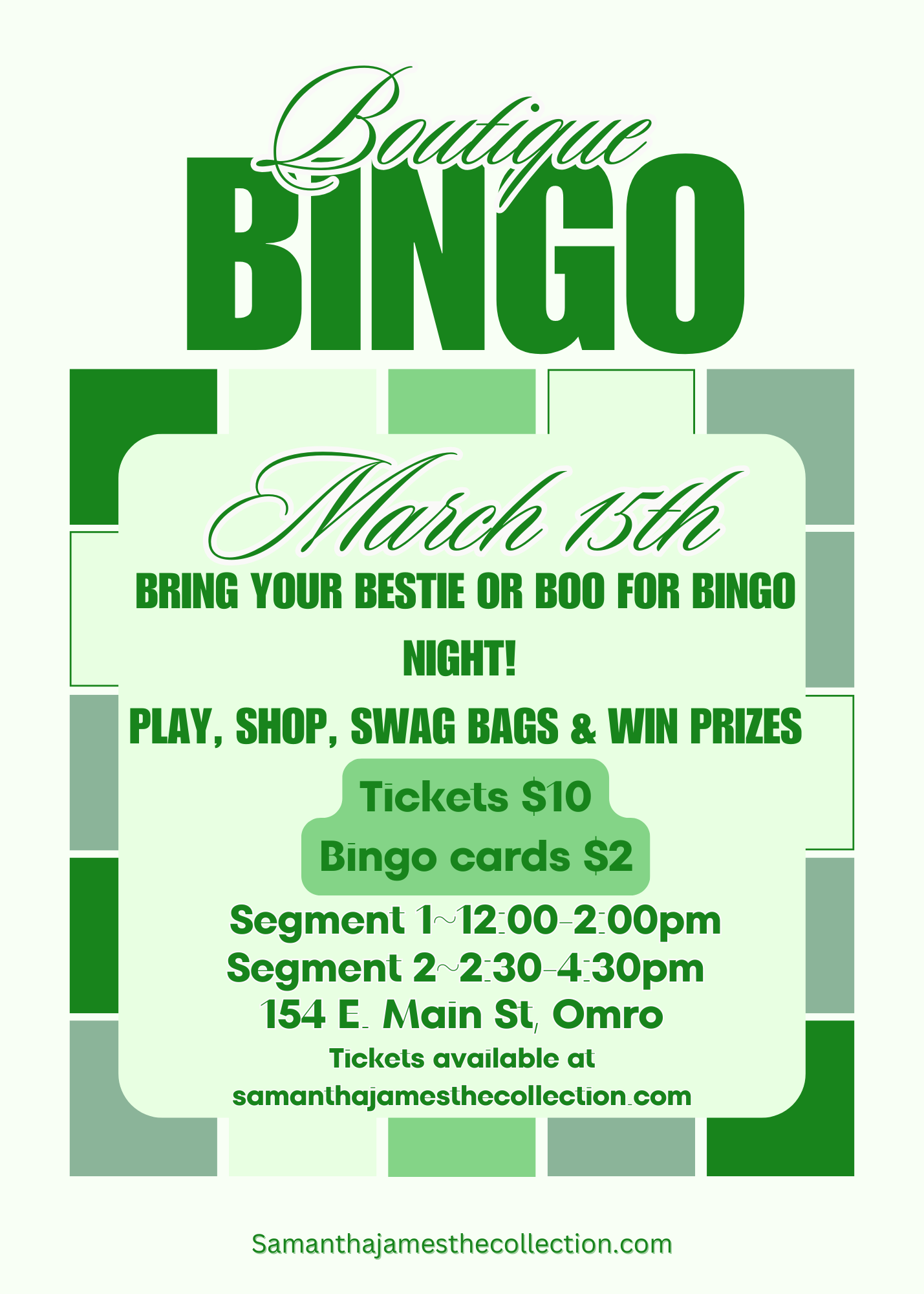 Boutique Bingo (3/15/26) Segment 2: 2:30 PM – 4:30 PM