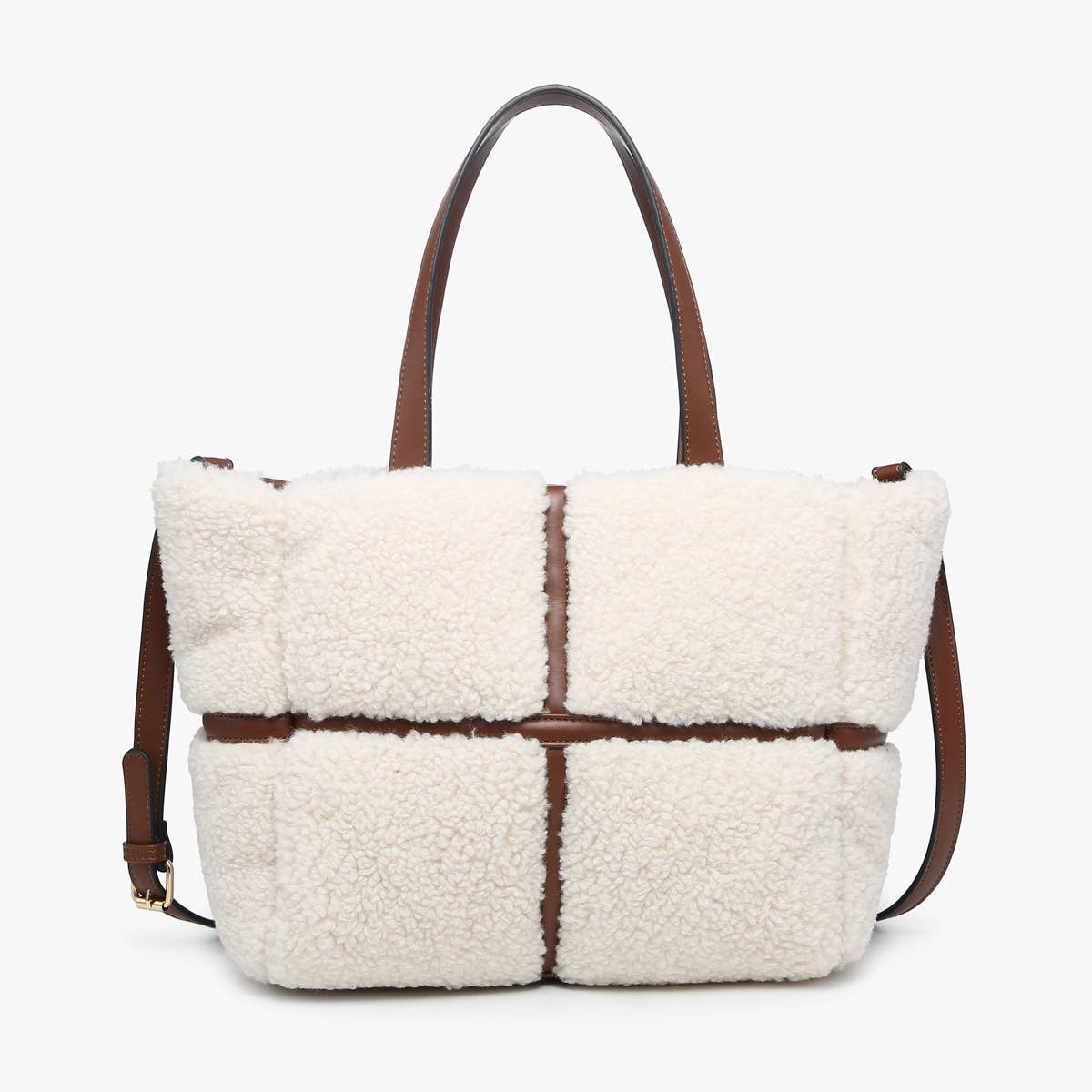 M2396 Marlene Sherpa Contrast Tote w/ Dual Handles: Black