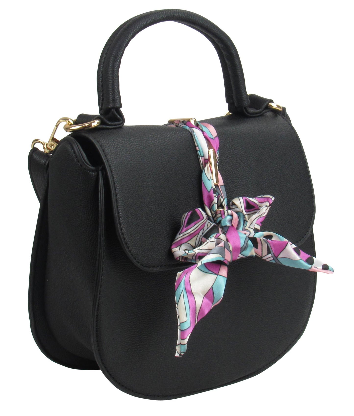 7920 - Scarf Flap Crossbody Bag: Black