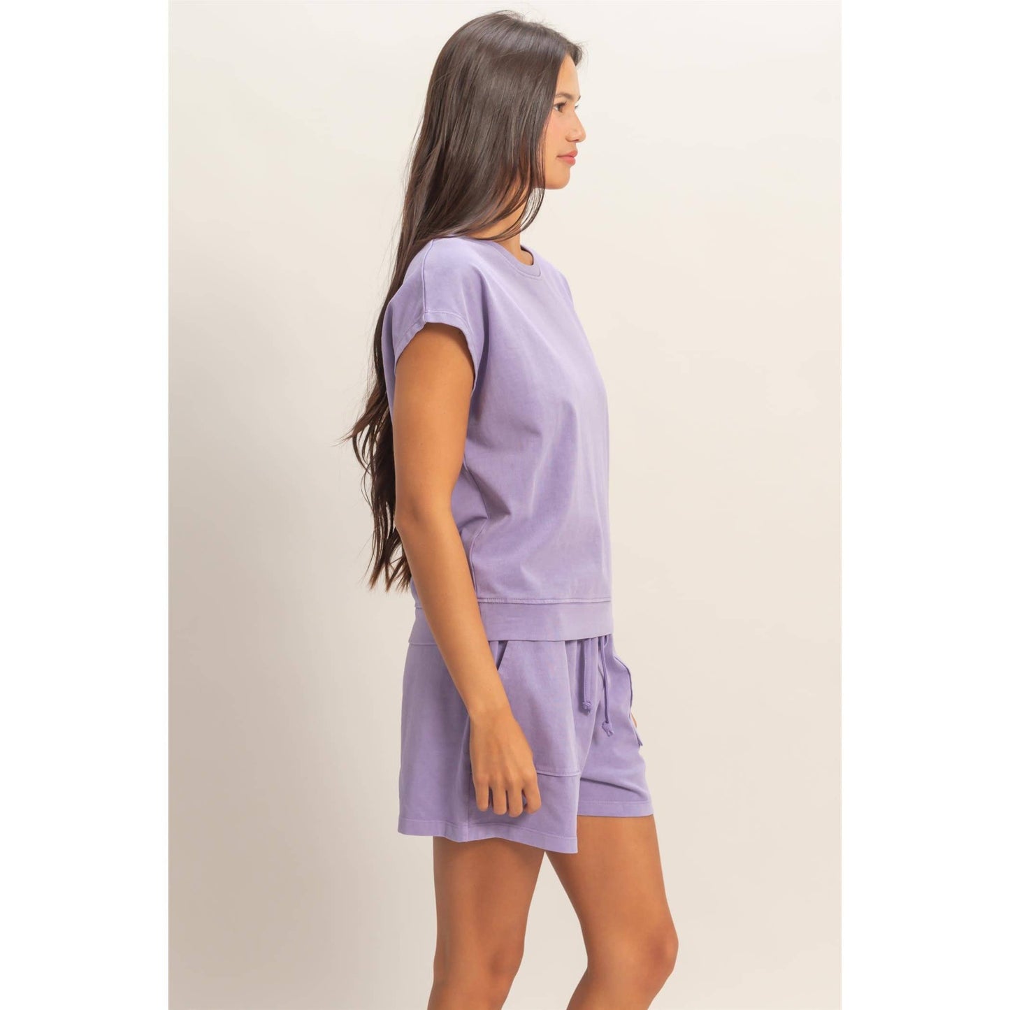 Sleeveless Crew Neck Top and Shorts Set: BLACK / S-M-L(2-2-2)