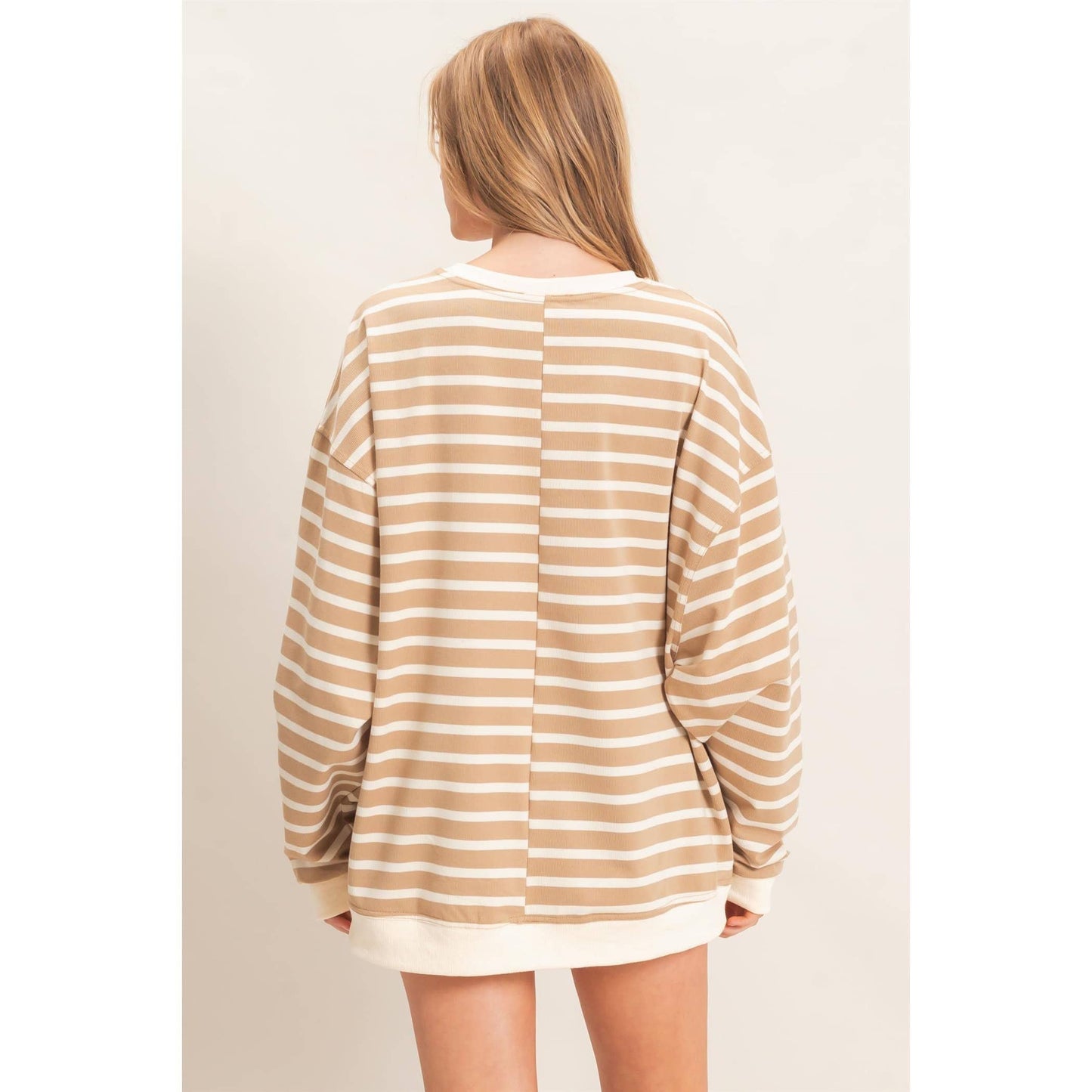 Striped Long Sleeve Pullover: GRAY/ECRU / S-M-L(2-2-2)