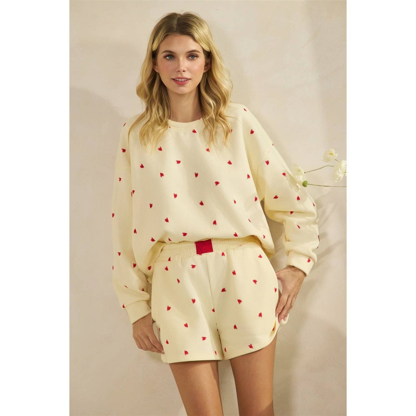 Printed Lounge Shorts: H. Grey/Red Heart / L