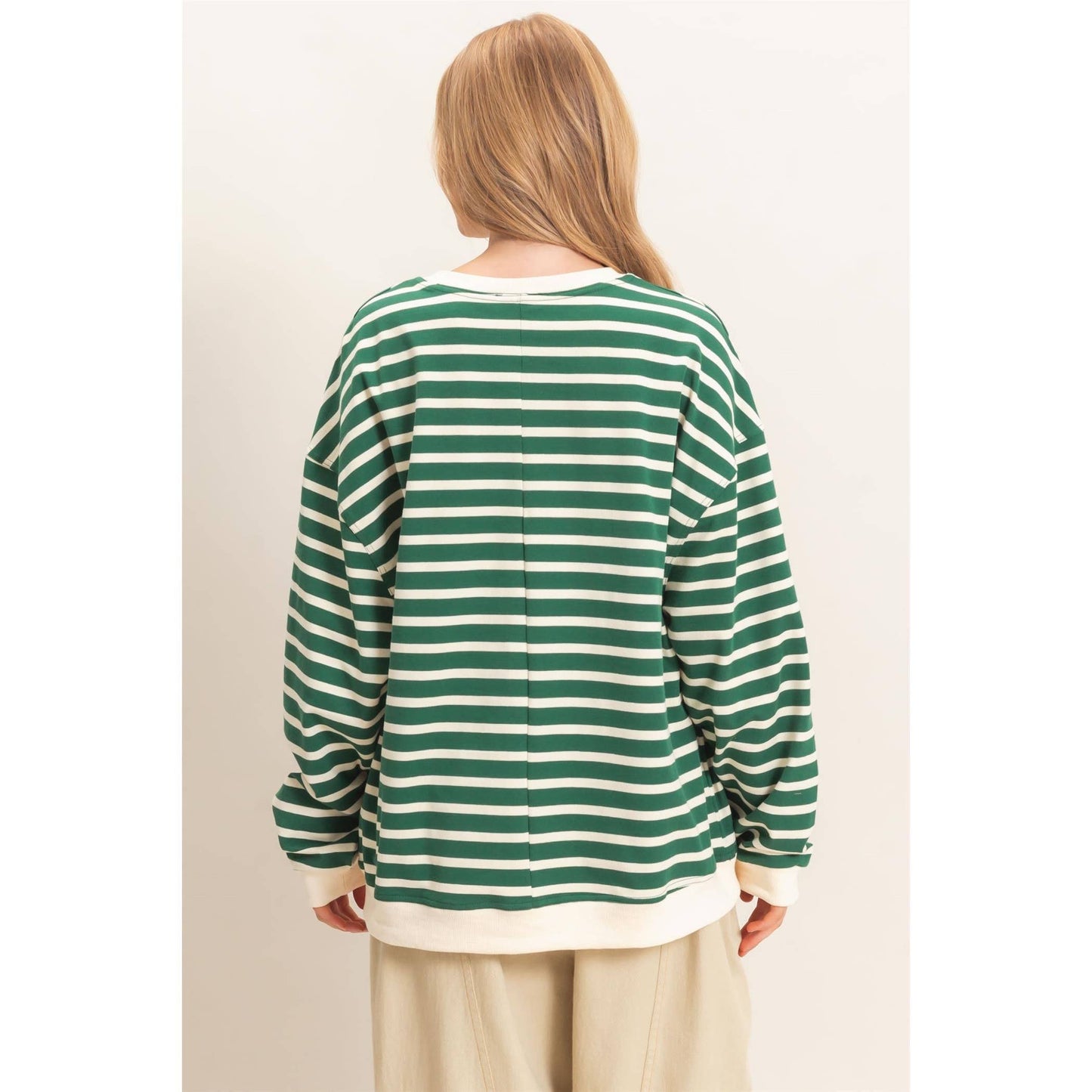 Striped Long Sleeve Pullover: BLACK/CREAM / S-M-L(2-2-2)