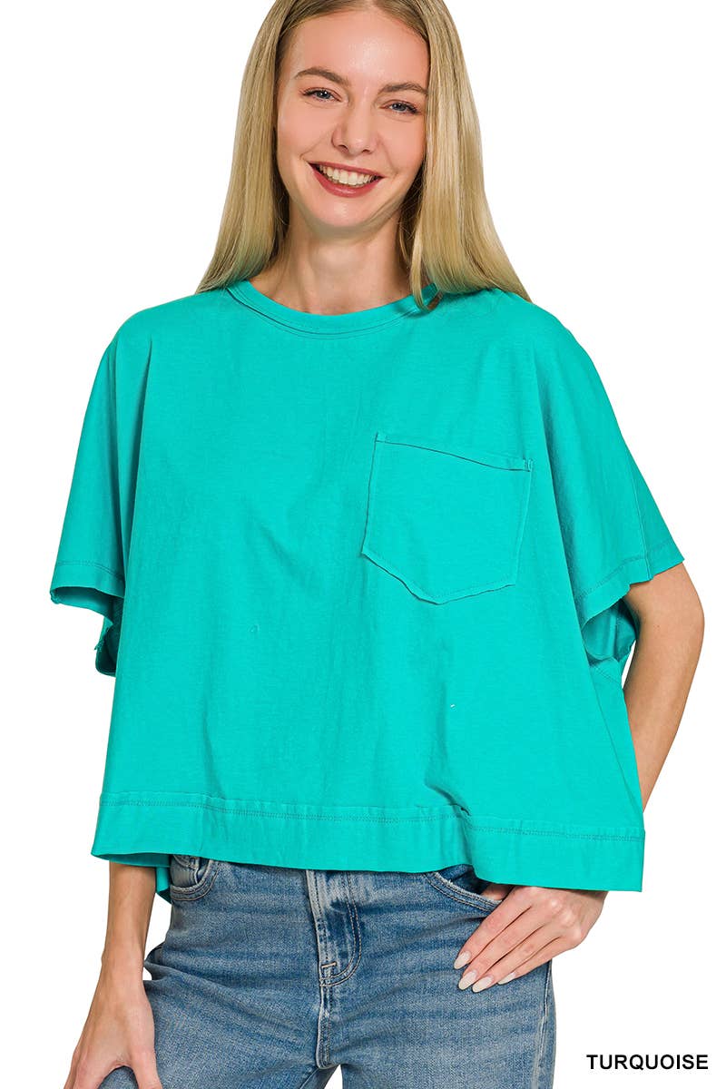 Exposed Seam Boxy Top - Zenana: TURQUOISE-196699 / L/XL