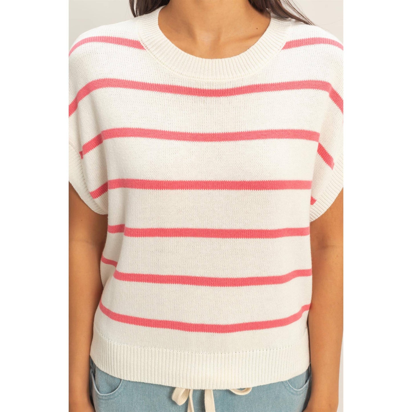 Striped Crew Neck Knit Top: BLACK / S-M-L(2-2-2)